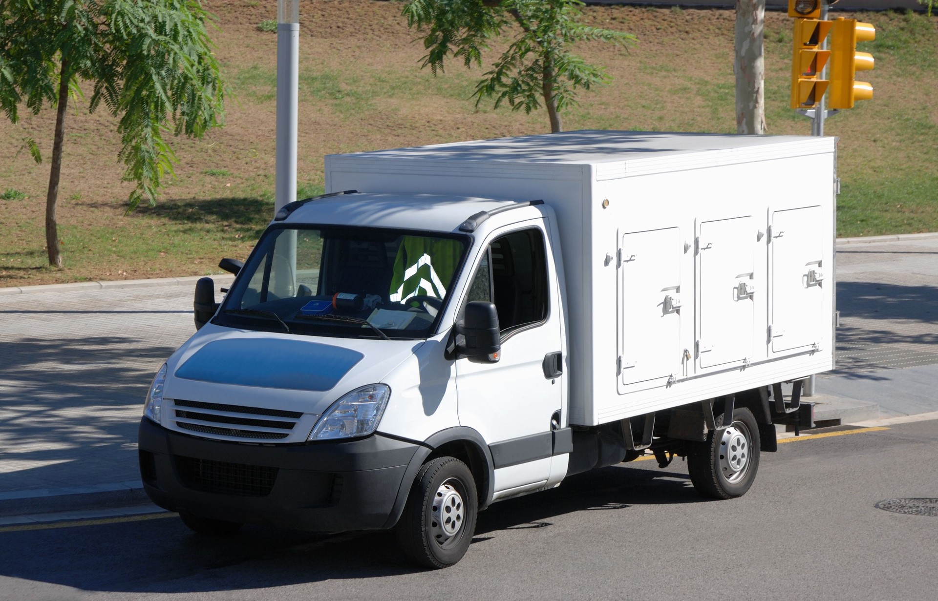 Refrigerated delivery truck.